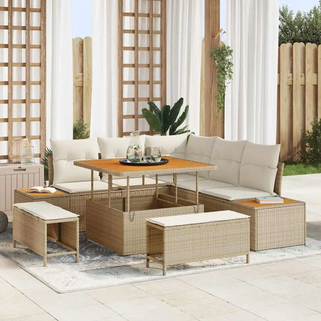 Ensemble Canapé Extérieur Beige Poly Rotin – Mobilier de Terrasse Confort avec Coffres – ComfortXL Outdoor Living
