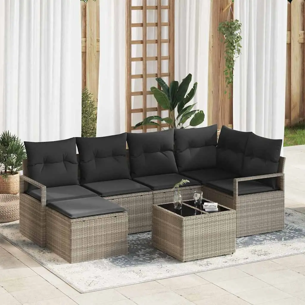 Ensemble de Canapés avec coussin 7 pcs Gris clair polyrotin vidaXL 3355131
