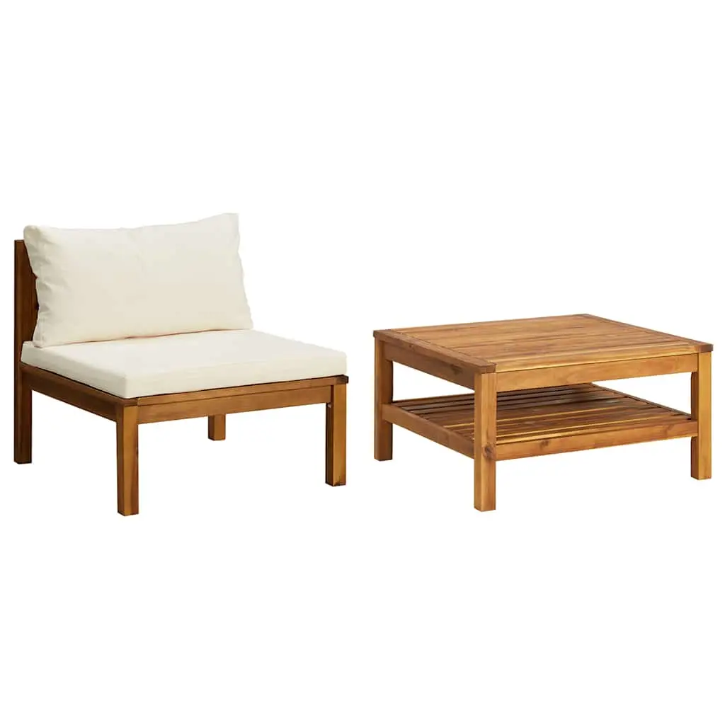 Ensemble de canapés 2 pcs | Canapé D’extérieur | Sofa De Jardin et coussins blanc crème Acacia solide Maison Chic