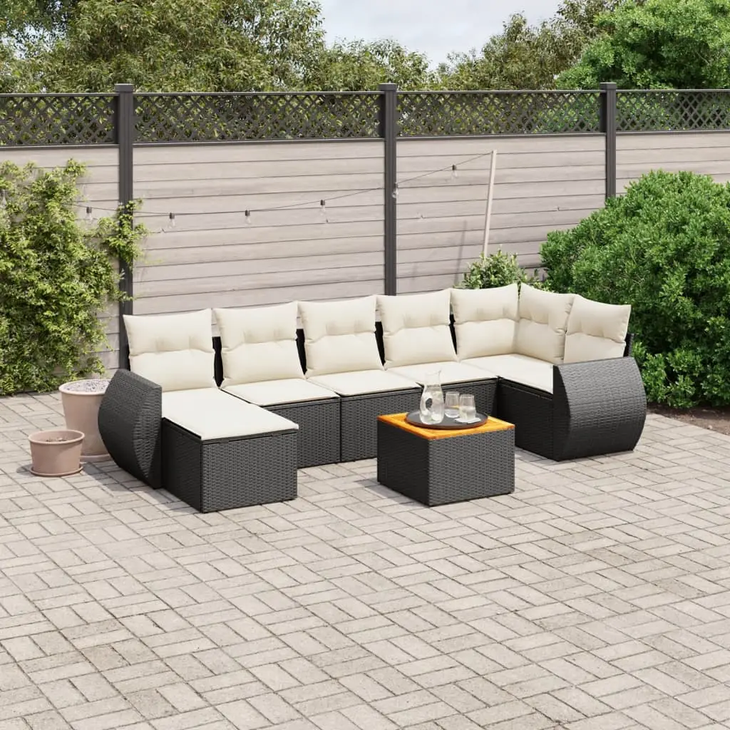 Ensemble Canapé de Jardin Modulable 7 Places Résine Tressée Table Acacia Noir et Blanc Crème – ComfortXL Outdoor Living