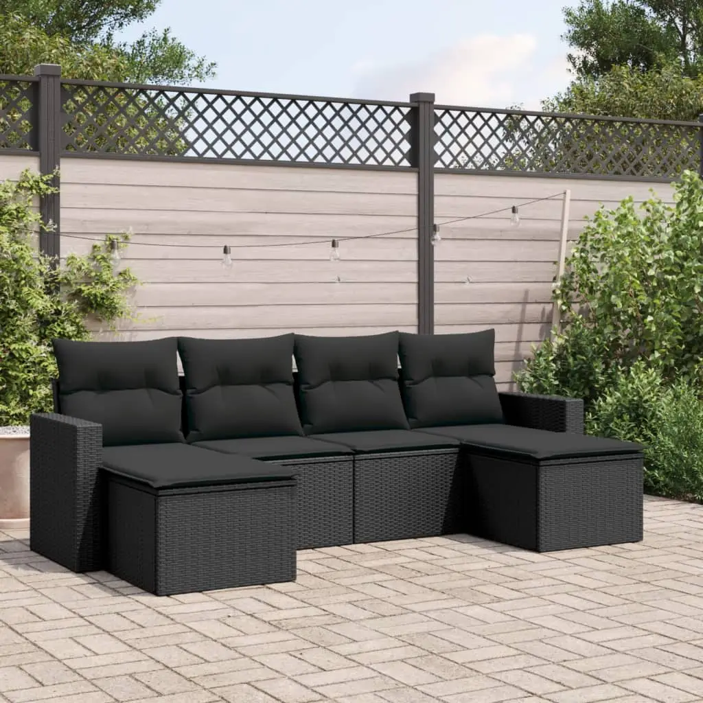 Ensemble canapés de jardin 6 pcs en résine tressée avec 2 tabourets pour balcon Noir – ComfortXL Outdoor Living