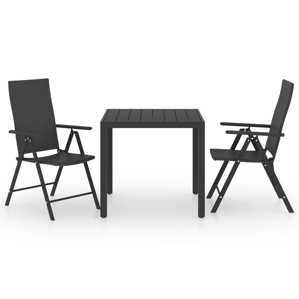 Ensemble de 3 pcs table de jardin avec chaises – mobilier de jardin noir-JU3055