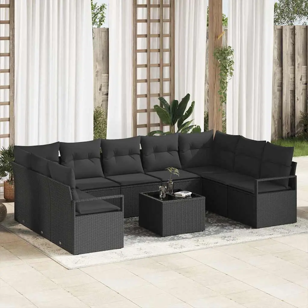 Ensemble de Canapés avec coussin 10 pcs Noir polyrotin vidaXL 3346553