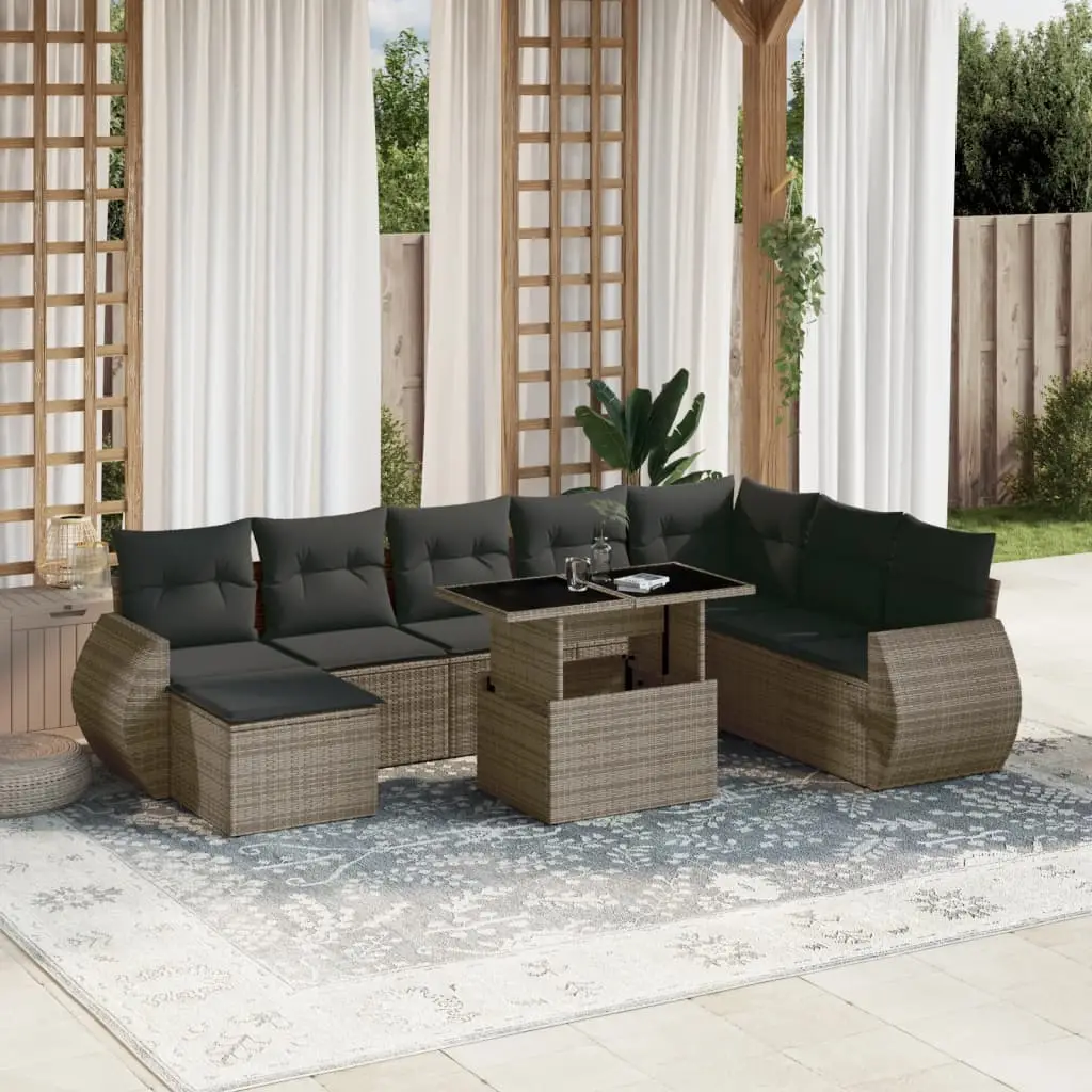 Ensemble de Jardin 9 Pièces et Repose-pied en Résine Tressée Table Relevable Gris – ComfortXL Outdoor Living