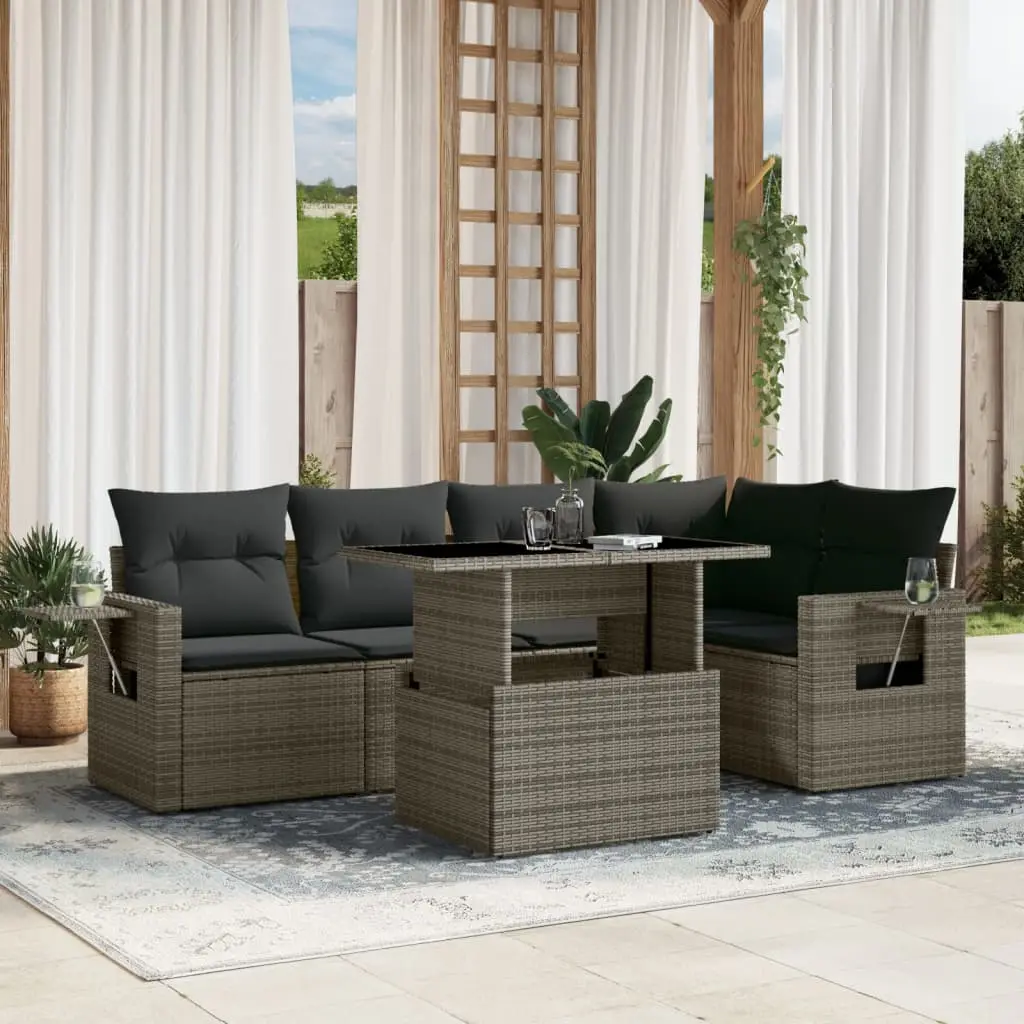 Ensemble de jardin 6 places résine tressée avec table relevable Gris – ComfortXL Outdoor Living