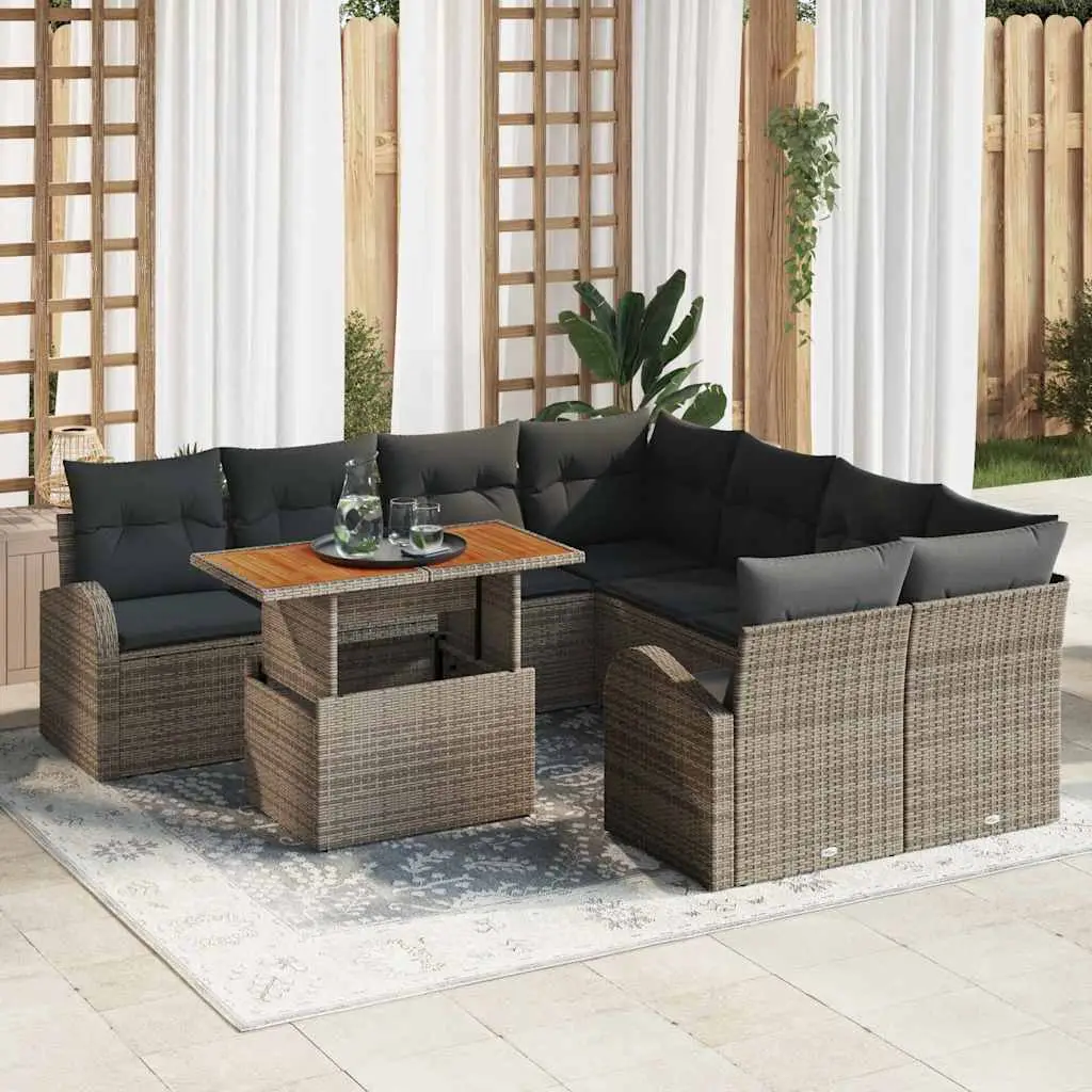 Ensemble de canapé de jardin avec coussin 9 pcs Gris vidaXL 3349565