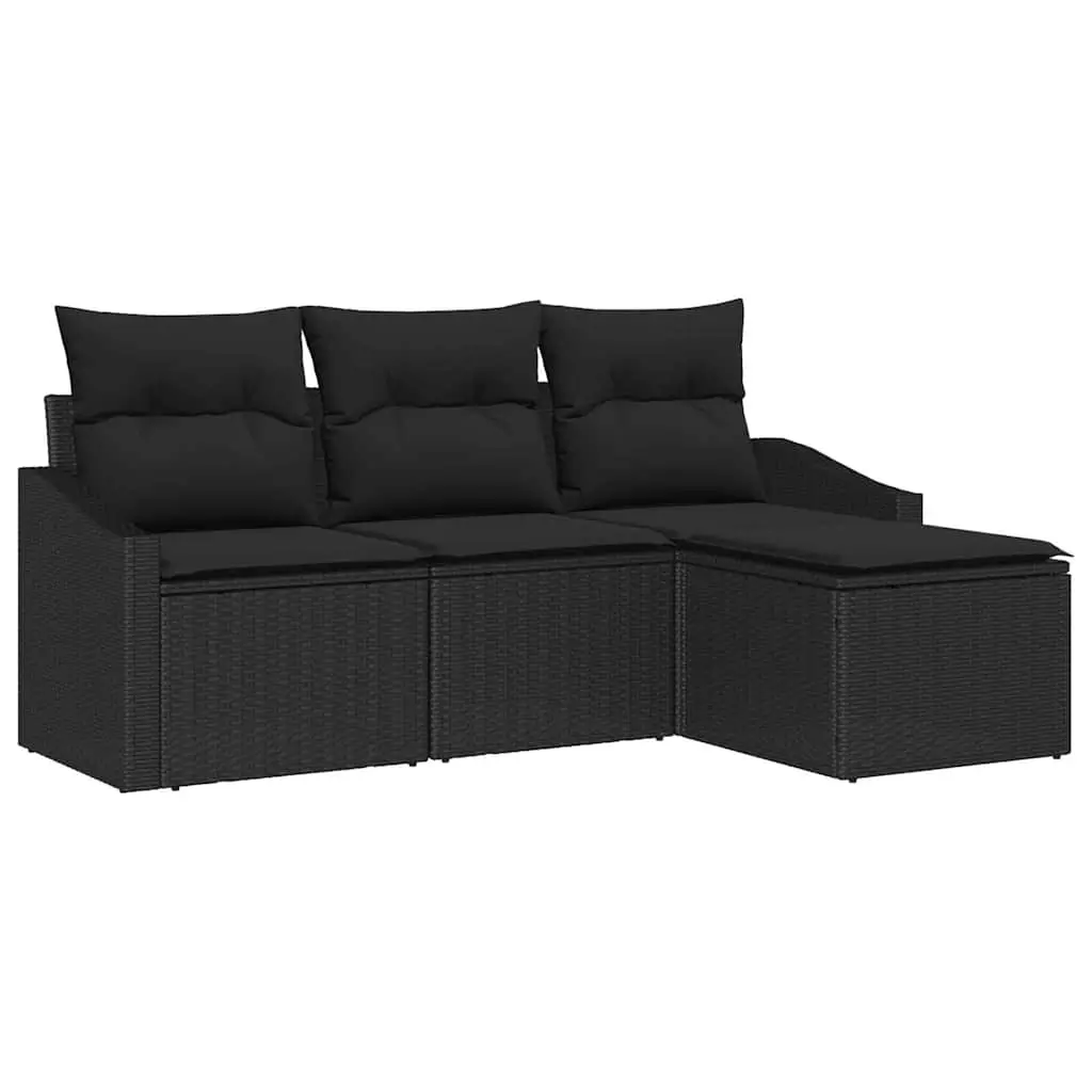 Ensemble de Canapés avec coussin 4 pcs | Canapé D’extérieur | Sofa De Jardin Noir polyrotin Maison Chic