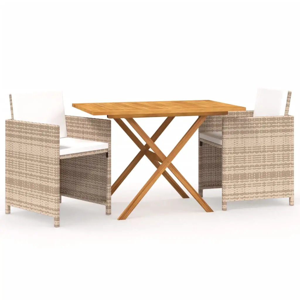 Ensemble de 3 pcs table de jardin avec chaises – mobilier de jardin avec coussins Beige