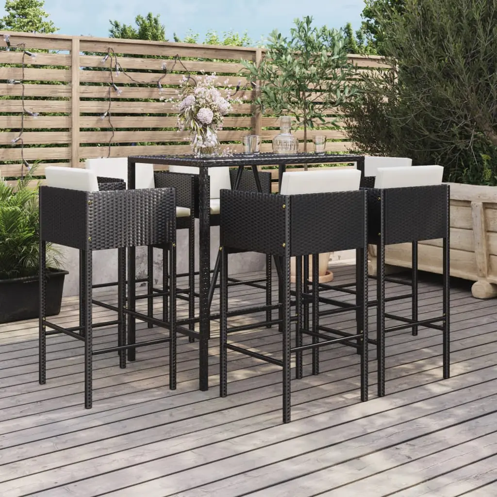 Ensemble de bar de jardin 7 pcs avec coussins noir poly rotin vidaXL 3200658