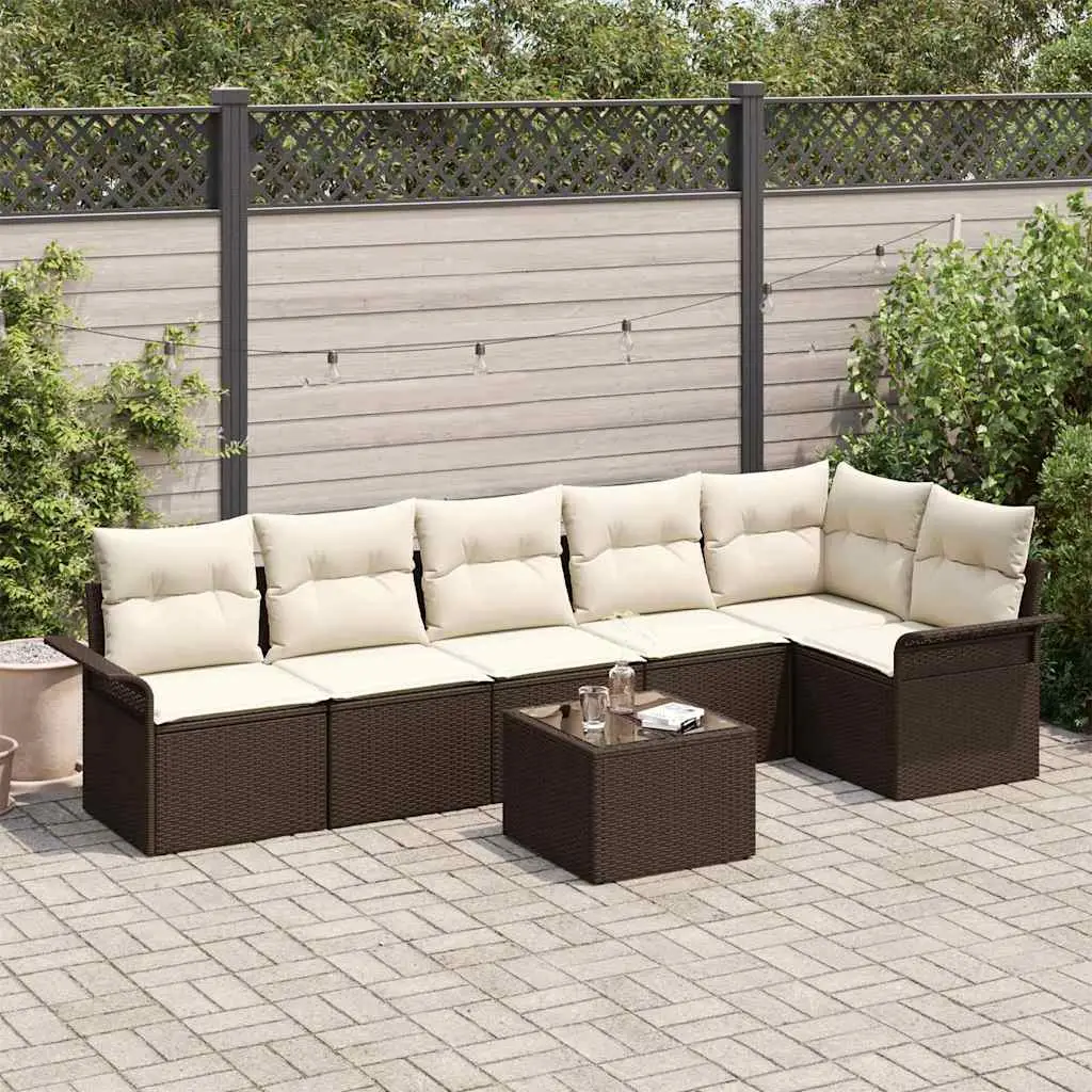 Ensemble de jardin 7 pièces en résine tressée avec rangement et table Marron – ComfortXL Outdoor Living
