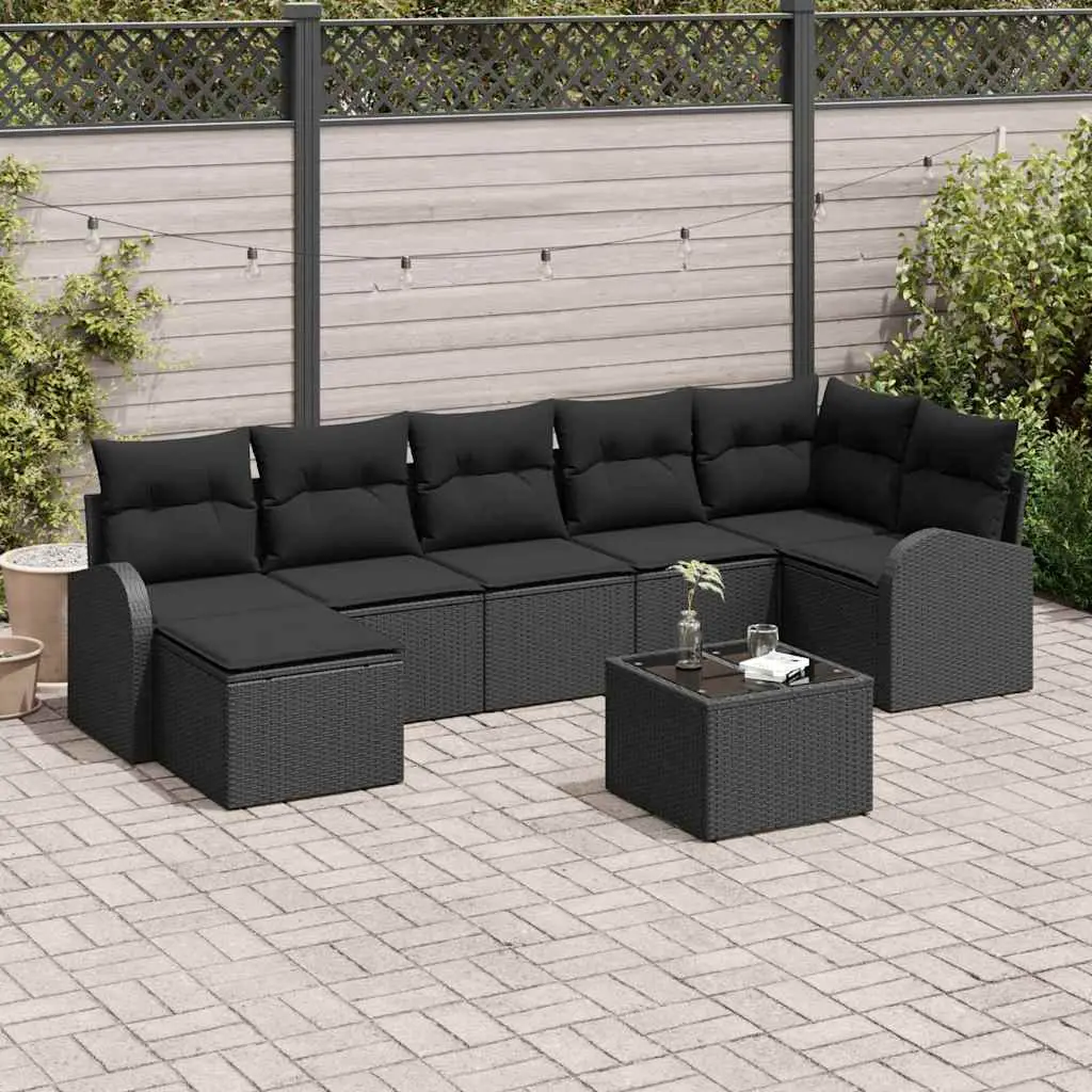 Ensemble de Canapés avec coussin 8 pcs Noir polyrotin vidaXL 3354812