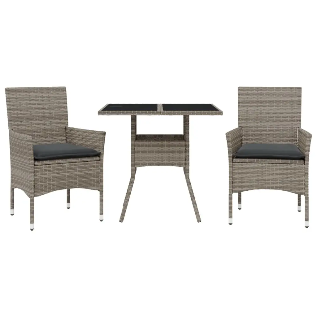 Ensemble de 3 pcs table de jardin et chaises avec coussins – mobilier de jardin gris rotin verre-JU2694