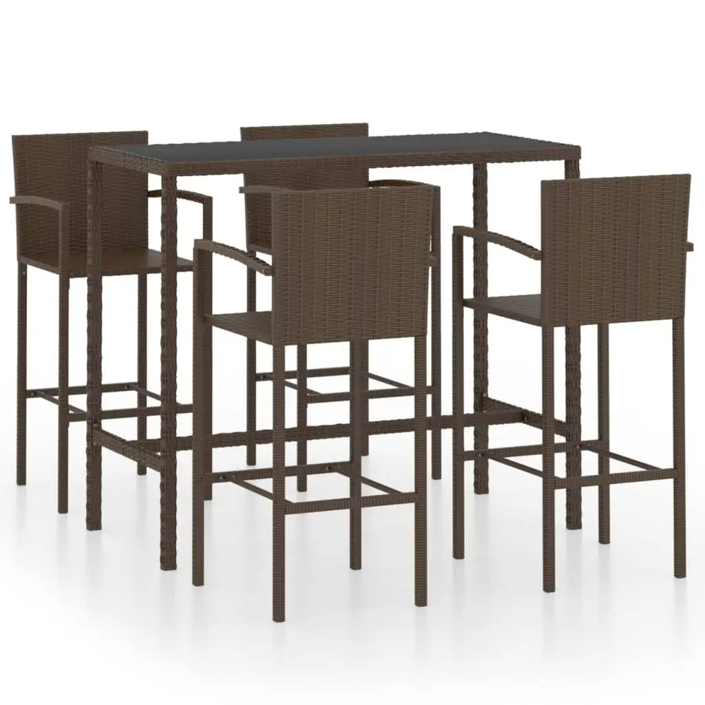 Ensemble de bar de jardin 5 pièces résine tressée marron