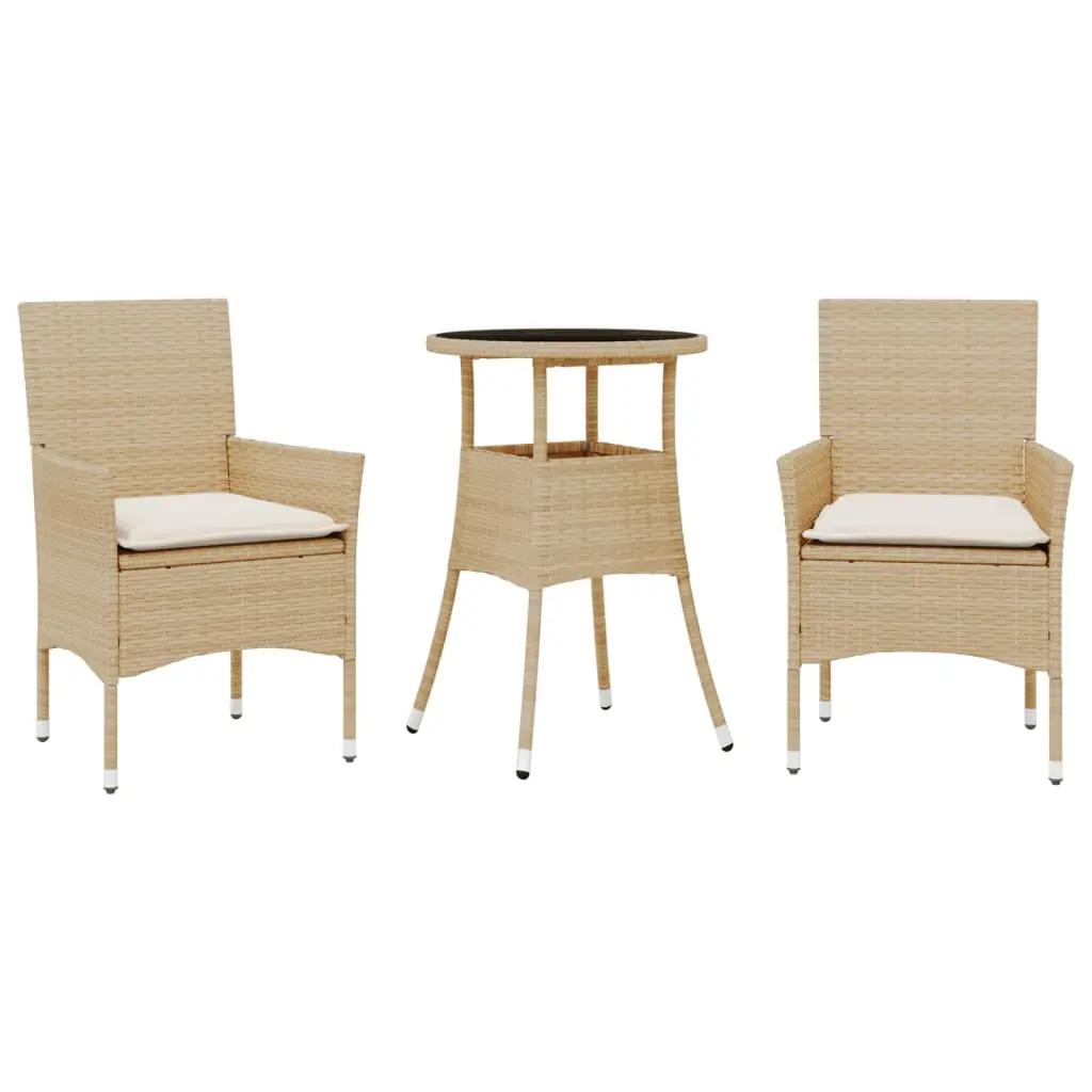 Ensemble de 3 pcs table de jardin et chaises avec coussins – mobilier de jardin beige rotin verre-JU2655