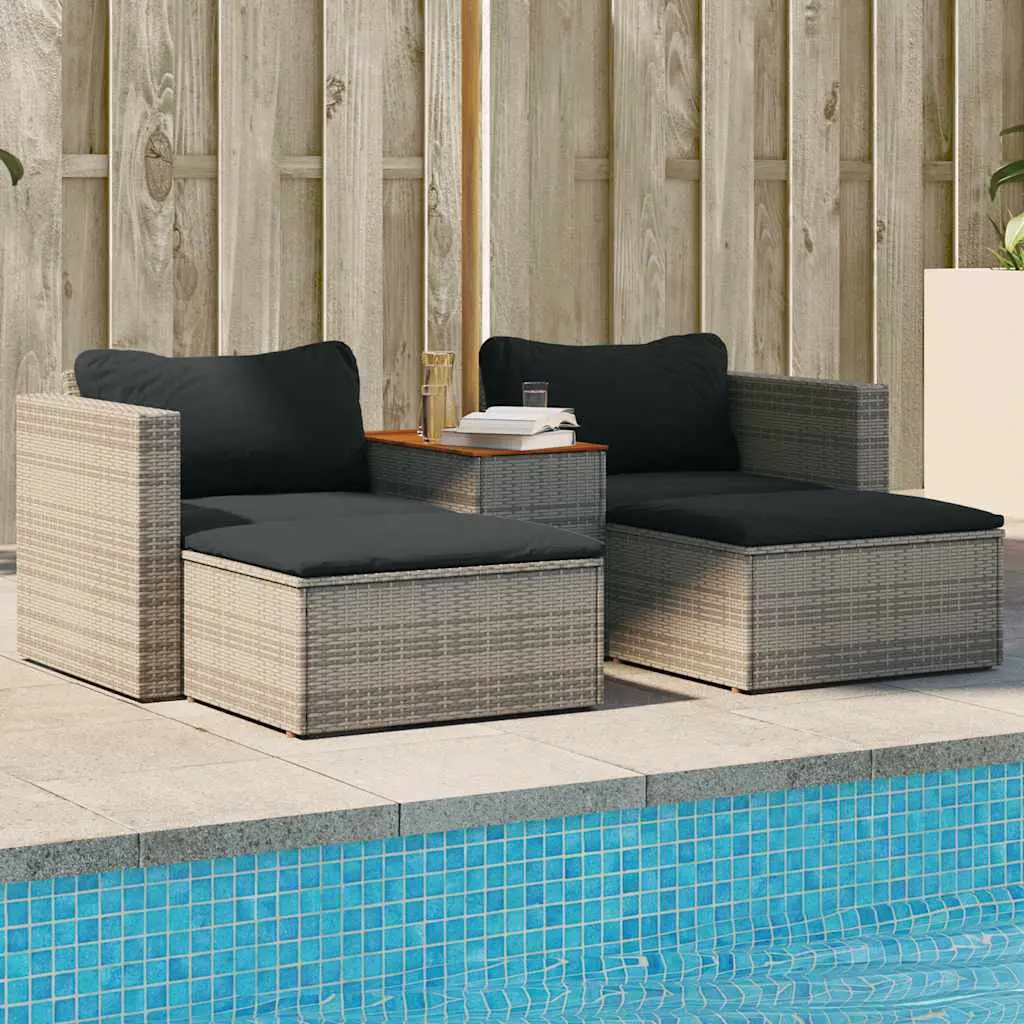 Ensemble de Jardin Modulable 5 Pièces Résine Tressée et Bois d’Acacia avec Repose-pieds Gris – ComfortXL Outdoor Living