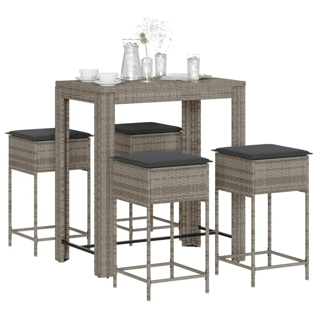 Ensemble de bar de jardin 5 pcs avec coussins gris poly rotin vidaXL 3261456