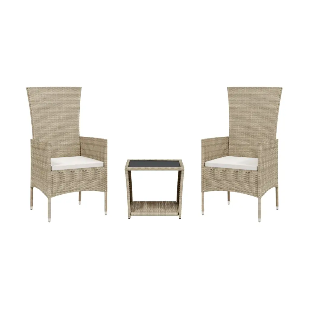Ensemble de 3 pcs table de jardin et chaises avec coussins – mobilier de jardin Beige poly rotin-JU2788