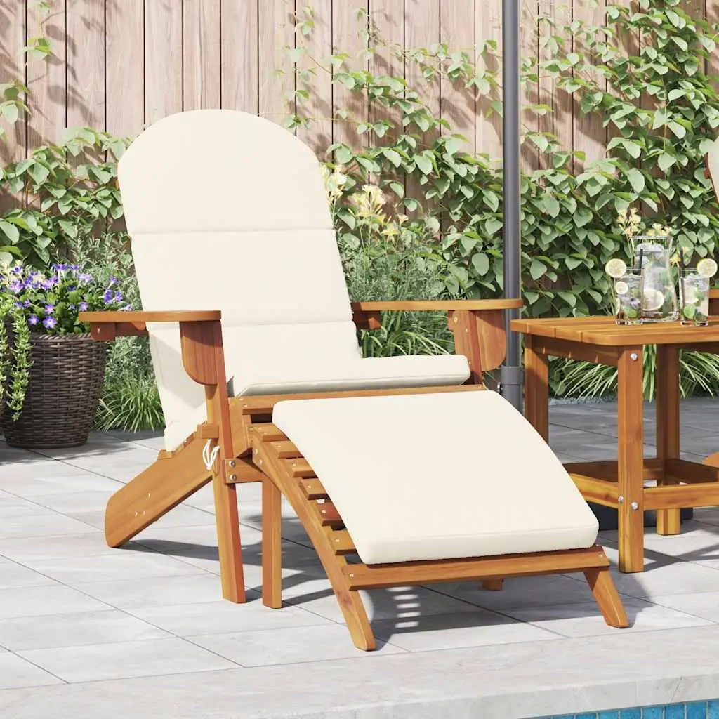 Ensemble Chaise Adirondack Pliable et Repose-pieds Bois d’Acacia avec Coussins Jardin Crème – ComfortXL Outdoor Living