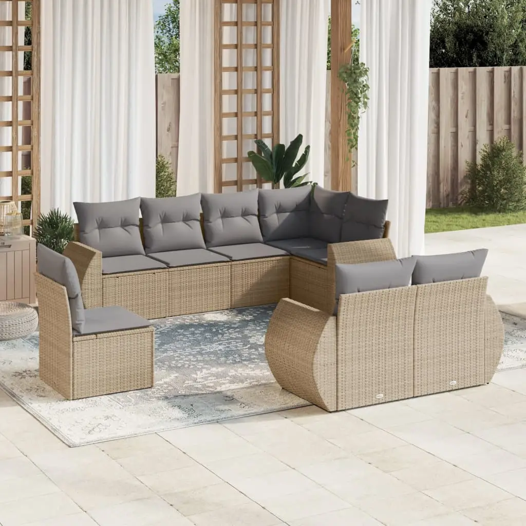 Ensemble de Canapés 8 Pièces Poly Rotin Beige pour Jardin Coussins Déhoussables Gris Clair – ComfortXL Outdoor Living