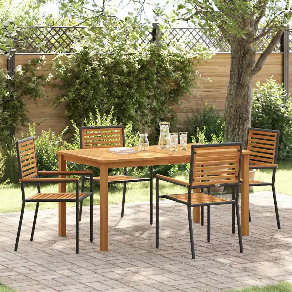 Ensemble de Repas Extérieur 5 Pièces Polyrotin avec 4 Chaises Empilables pour Jardin Noir – ComfortXL Outdoor Living