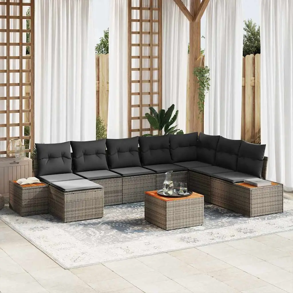 Ensemble de canapé de jardin avec coussin 9 pcs Gris Polyrotin vidaXL 3356819