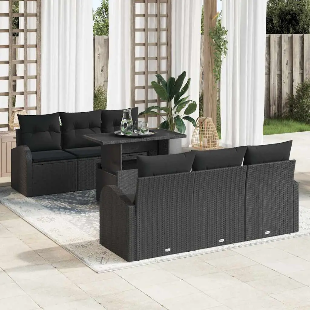 Ensemble Canapé Jardin 7 Pièces Rotin Synthétique avec Cadre Acier Stable pour Dehors Noir – ComfortXL Outdoor Living