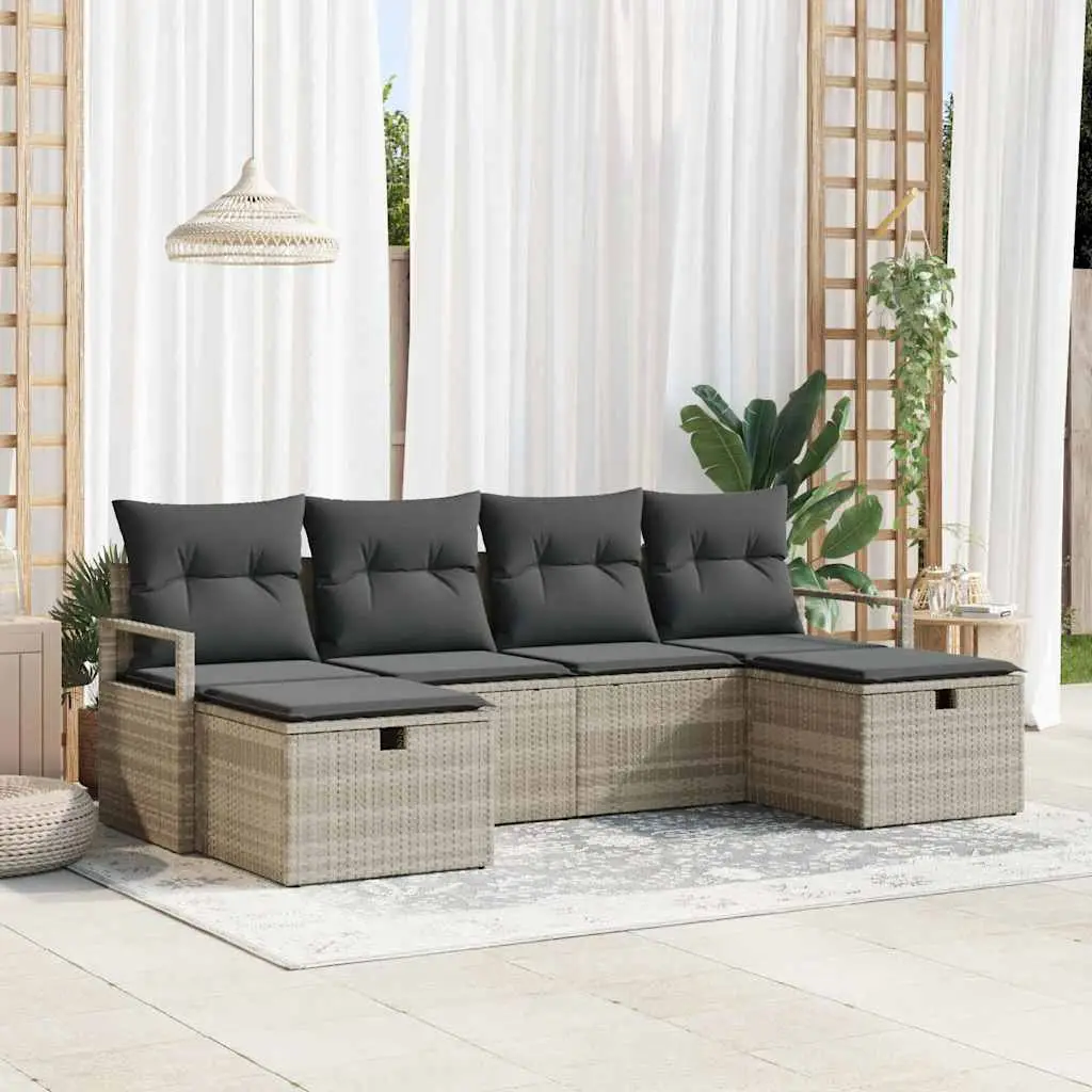 Ensemble de Canapés avec coussin 6 pcs Gris clair polyrotin vidaXL 3359221