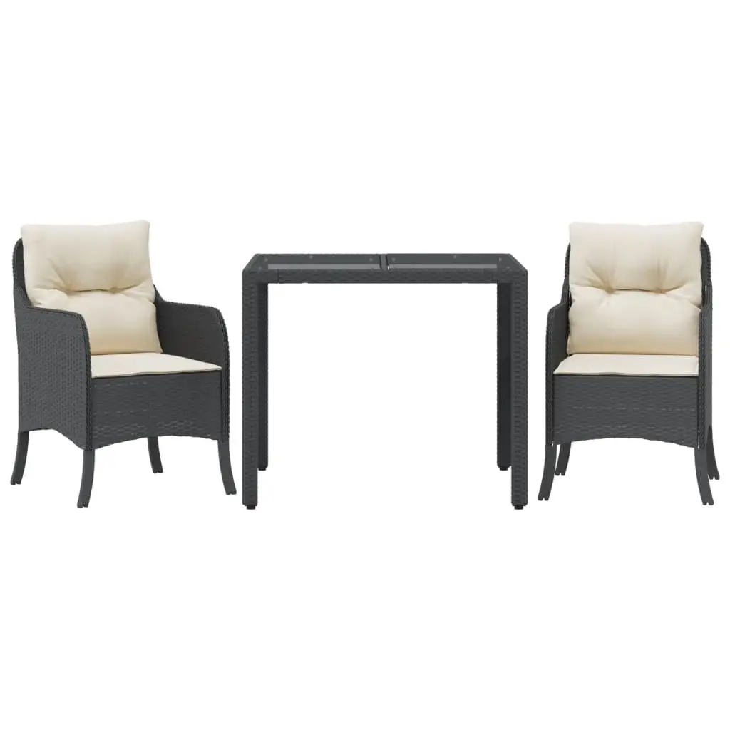 Ensemble de 3 pcs table de jardin et chaises avec coussins – mobilier de jardin Noir-JU2958