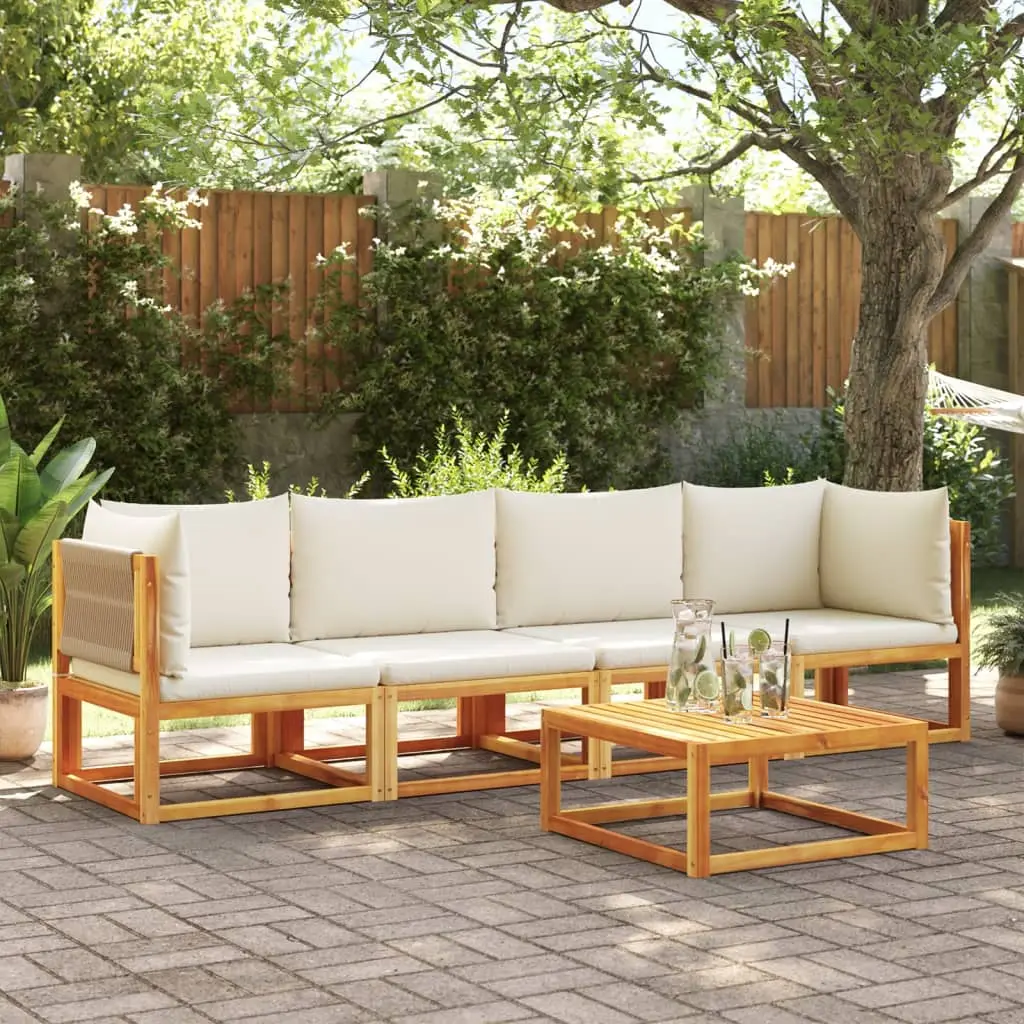 Ensemble Canapé Modulable 4 Pièces Bois Acacia & Corde Beige, Salon pour Terrasse – ComfortXL Outdoor Living