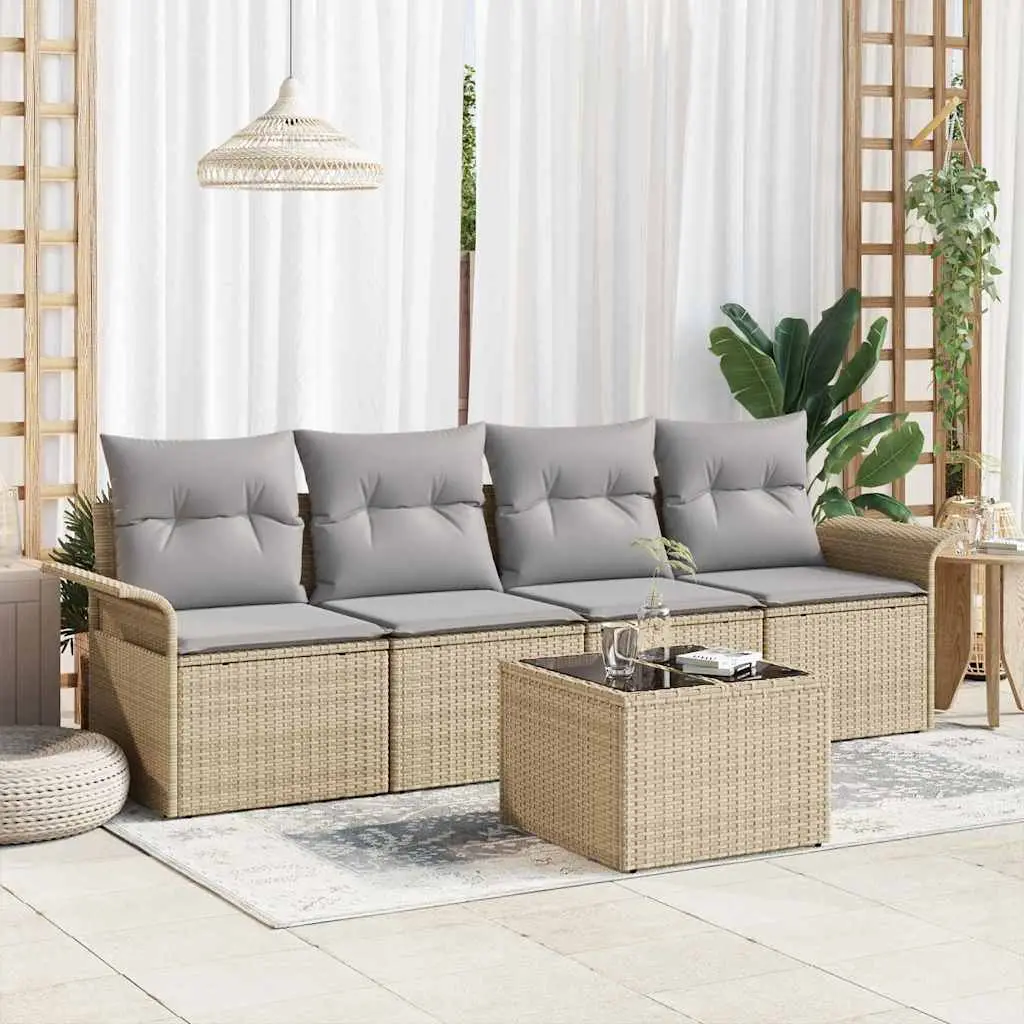 Ensemble de Canapés avec coussin 5 pcs Beige polyrotin vidaXL 3345230
