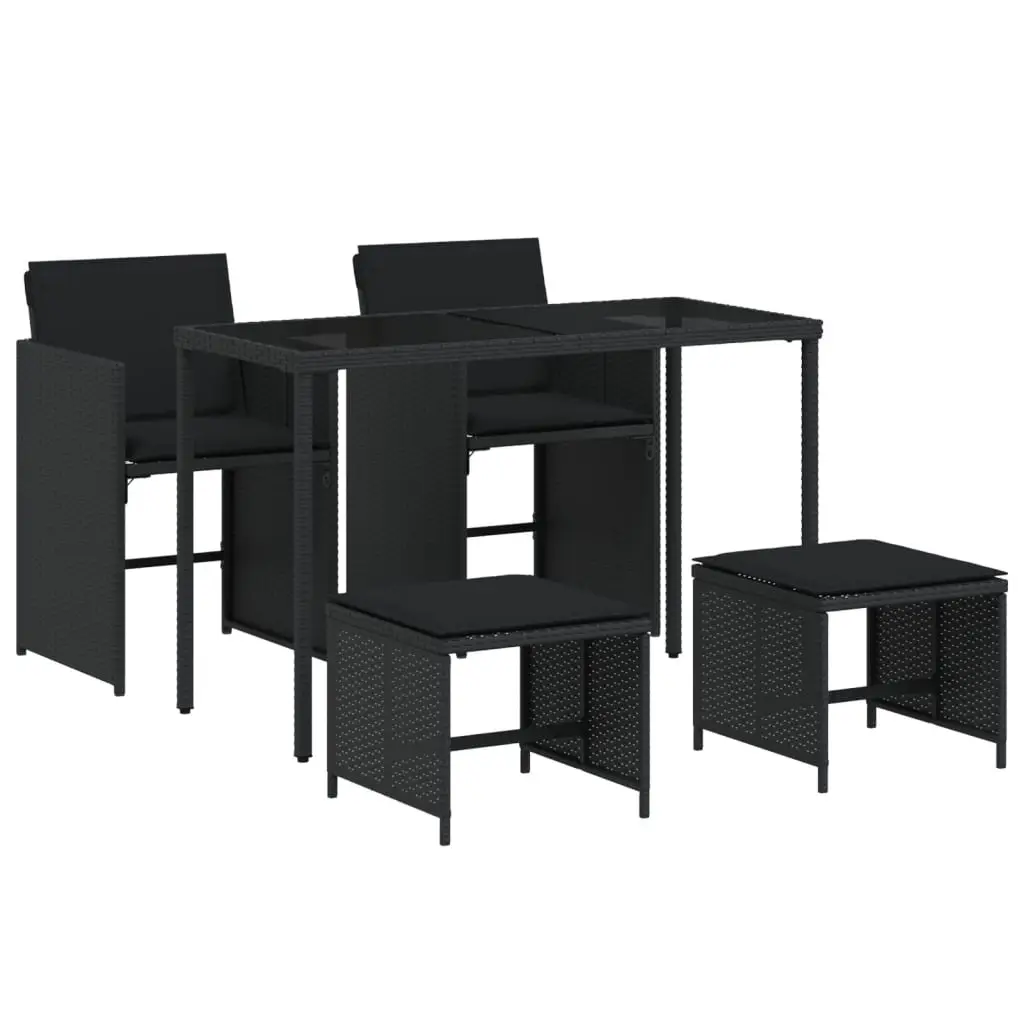 Ensemble de 5 pcs table de jardin et chaises avec coussins – mobilier de jardin Noir Résine tressée-JU2489