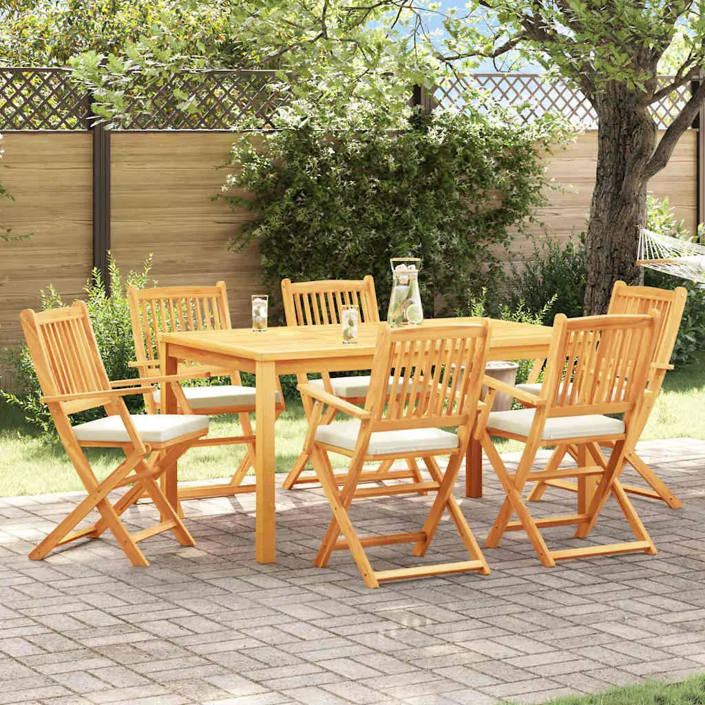 Ensemble de 6 Chaises d’Extérieur Pliables en Bois d’Acacia avec Coussins Blanc – ComfortXL Outdoor Living