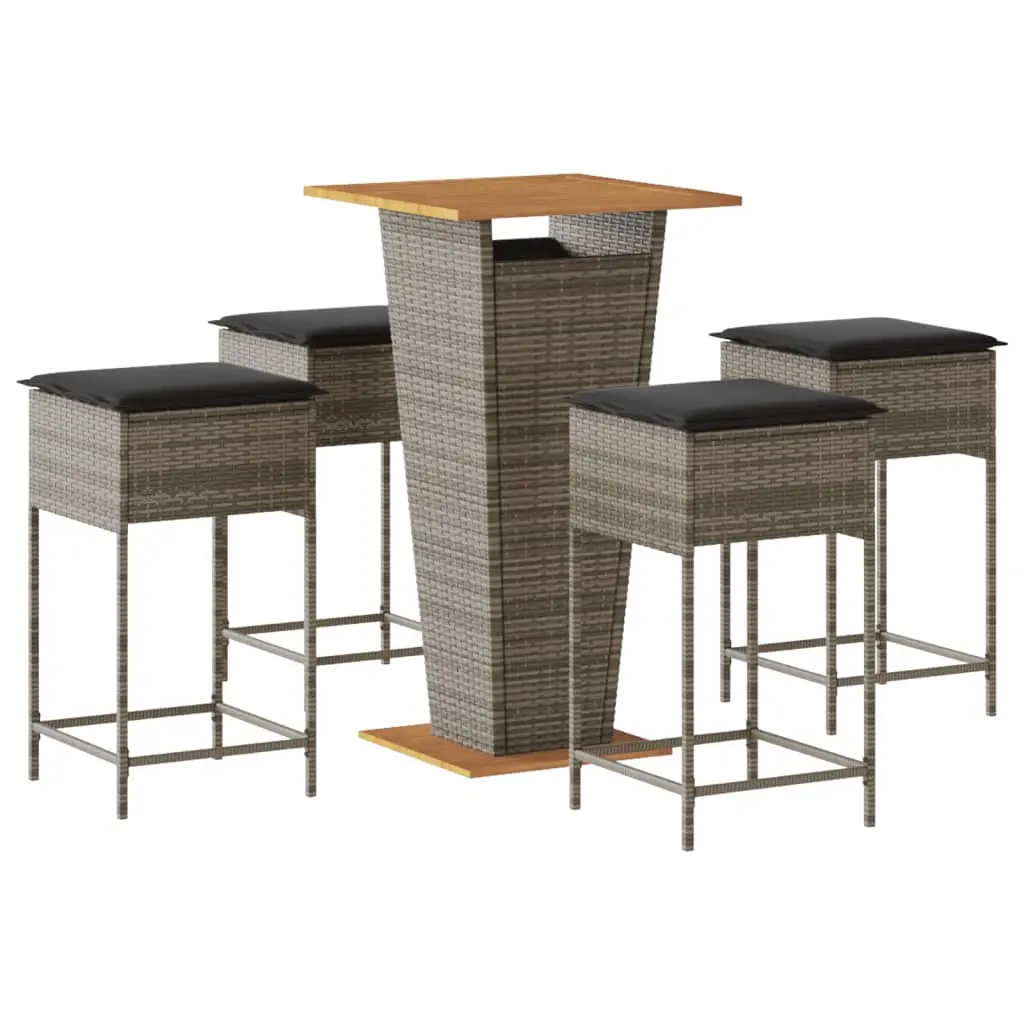Ensemble de 5 pcs bar de jardin – Mobilier d’extérieur – Mobilier de jardin avec coussins gris poly rotin-JU2118