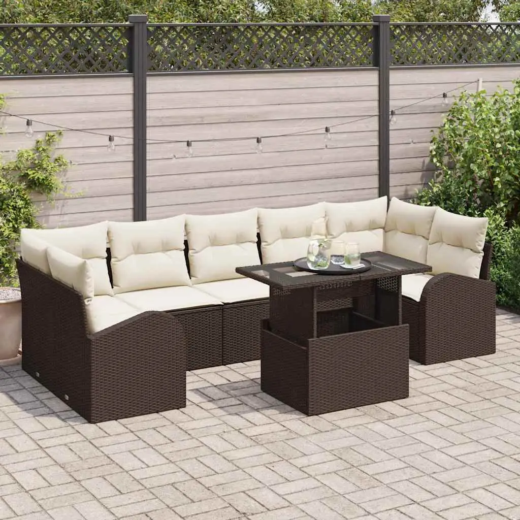 Ensemble Coin Extérieur 8 Pièces Résine Tressée et Coussins Épais pour Confort Jardin Marron – ComfortXL Outdoor Living