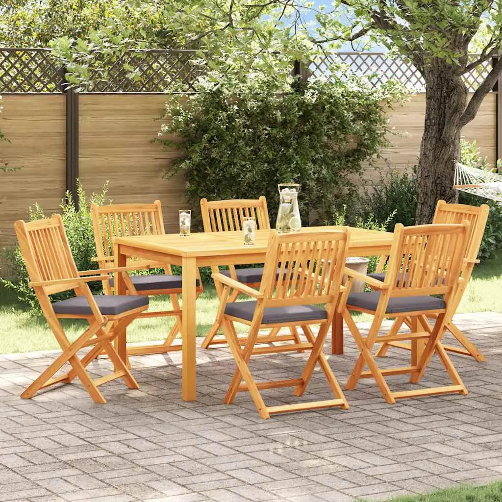 Ensemble de 6 Chaises de Jardin Pliables en Bois d’Acacia Massif Style Moderne Gris – ComfortXL Outdoor Living