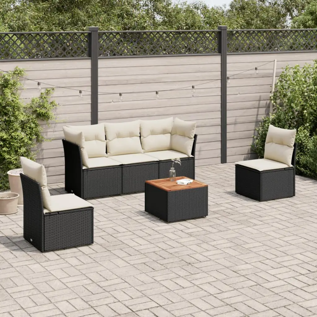 Ensemble canapés d’extérieur 6 pièces résine tressée et bois table basse modulable Noir et Crème – ComfortXL Outdoor Living