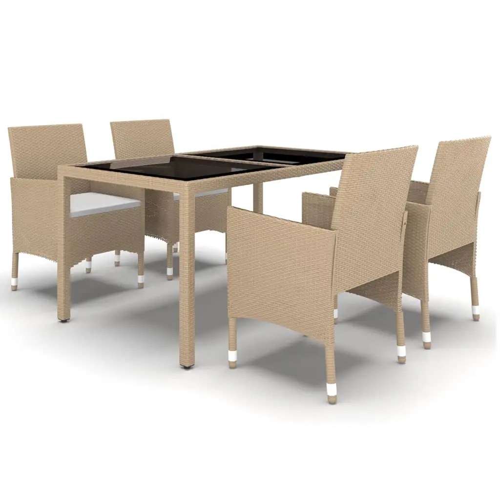 Ensemble de 5 pcs table de jardin avec chaises – mobilier de jardin Rotin verre trempé Beige