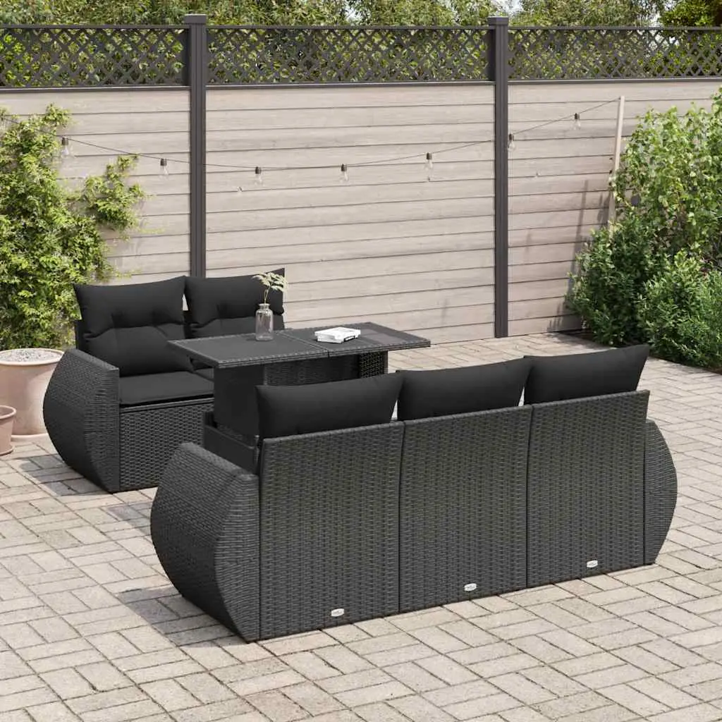 Ensemble canapés de jardin 6 pcs résine tressée avec table ajustable et rangements Noir – ComfortXL Outdoor Living