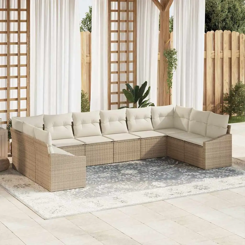 Ensemble de Canapés avec coussin 10 pcs Beige polyrotin vidaXL 3346901