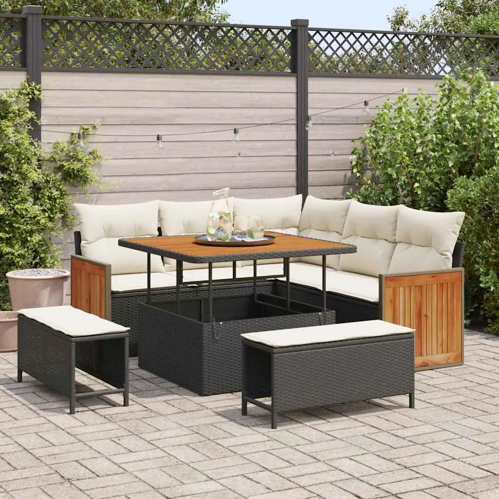 Ensemble Canapé Patio 8 Pcs Noir et Crème Résine Tressée Rangement Inclus Table Relevable Pratique – ComfortXL Outdoor Living
