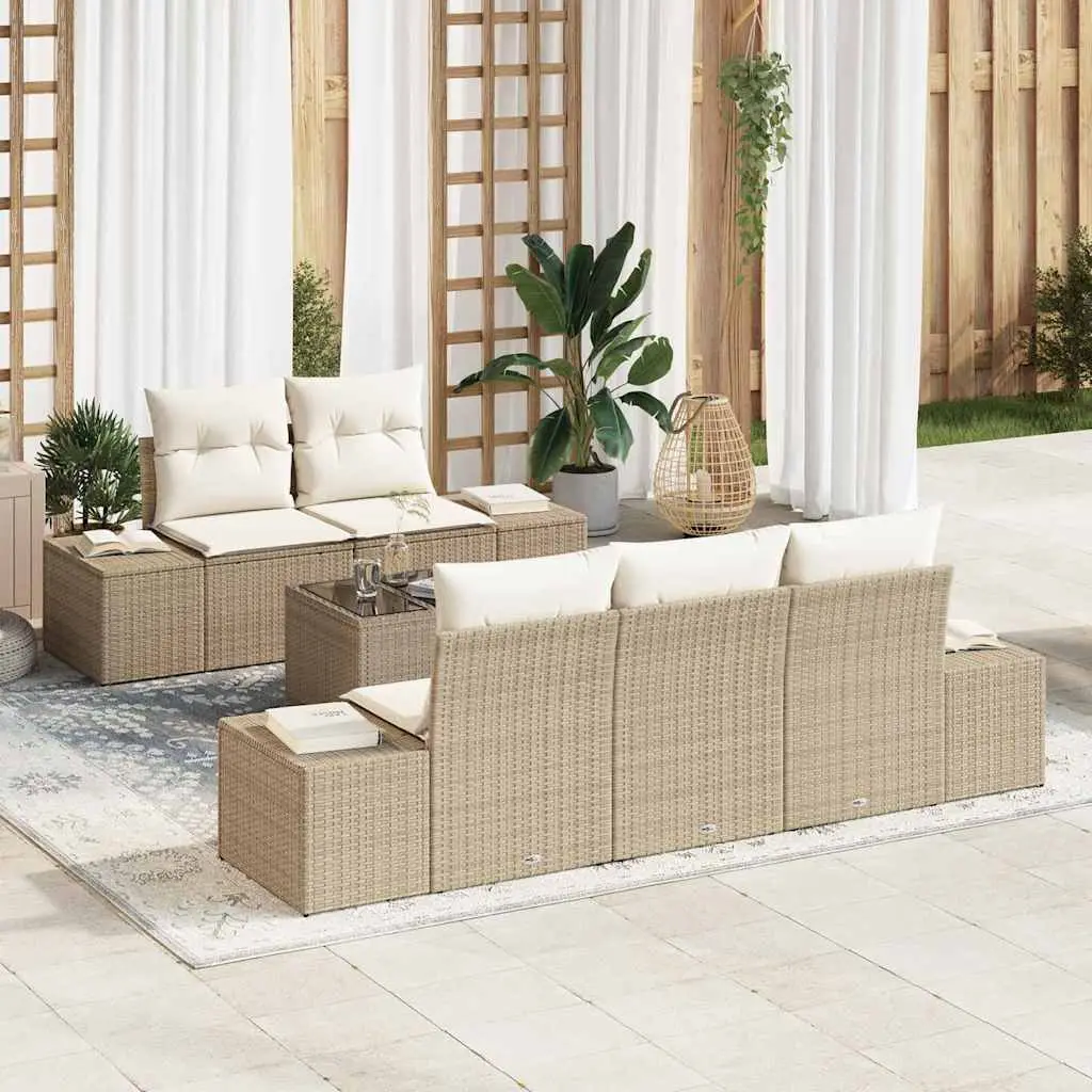 Ensemble canapés extérieur 6 pièces résine tressée résistante UV avec table basse et rangement Beige – ComfortXL Outdoor Living