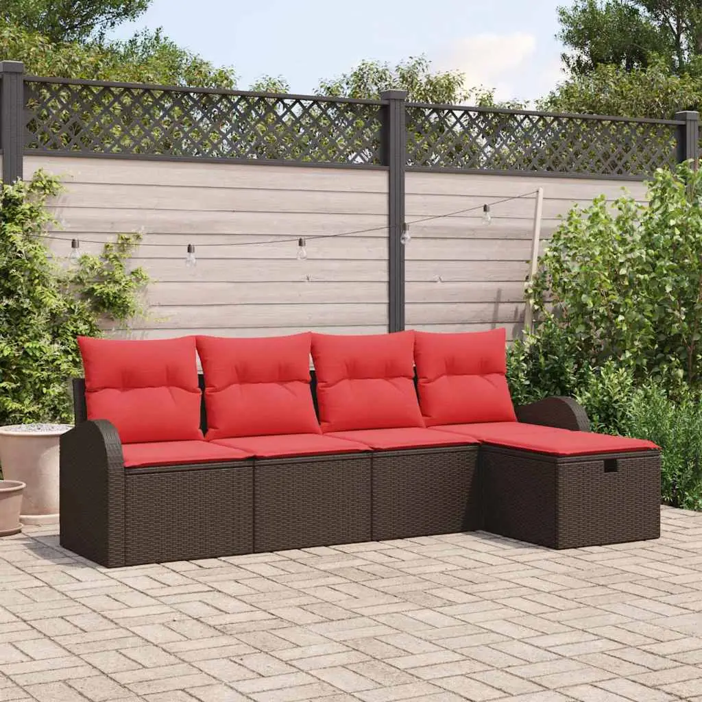 Ensemble de Canapés 5 pcs Marron et rouge polyrotin vidaXL 3359063