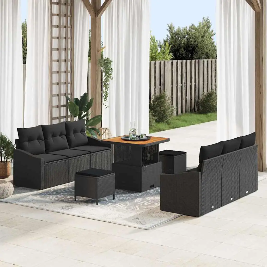 Ensemble de canapé de jardin avec coussin 9 pcs Noir vidaXL 3364554
