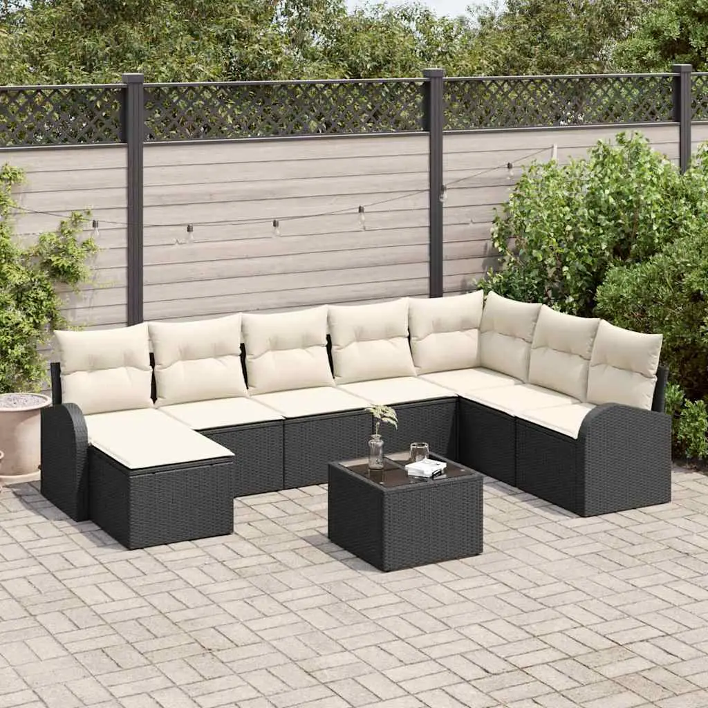 Ensemble de Canapés avec coussin 9 pcs Noir et Blanc polyrotin vidaXL 3354836