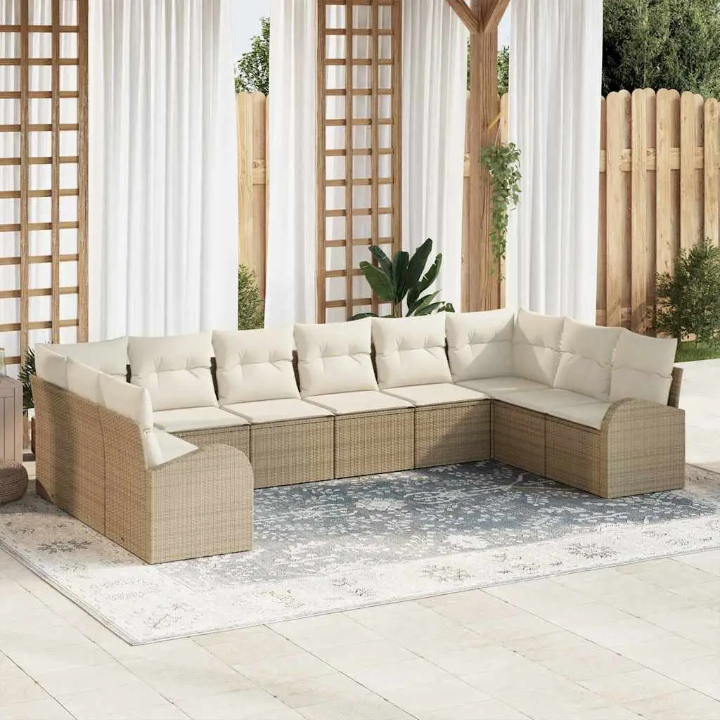Ensemble de Canapés avec coussin 10 pcs Beige Polyrotin vidaXL 3346221