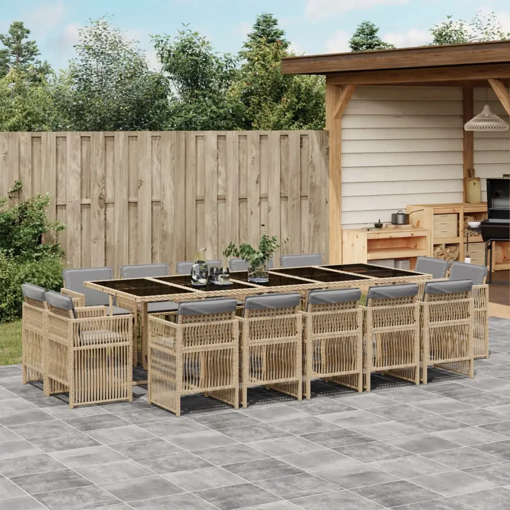 Ensemble de Jardin Repas XXL 14 Places, Résine Tressée Beige Mixte et Table en Verre, Design Contemporain – ComfortXL Outdoor Living
