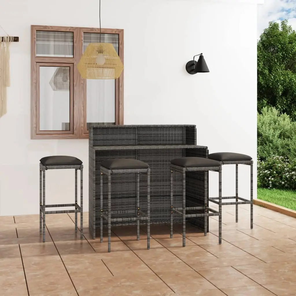 Ensemble de bar de jardin avec coussins 5 pcs Gris vidaXL 3064880