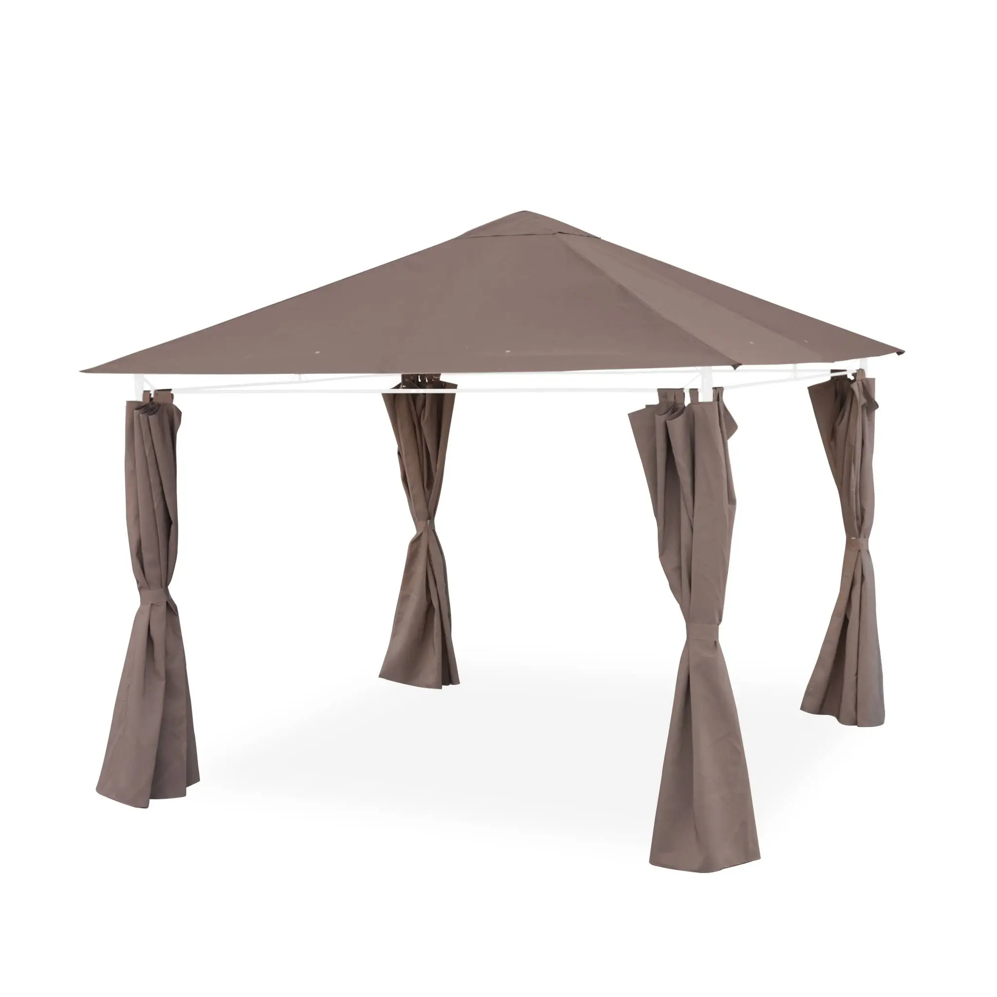 Ensemble complet toile de toit et rideaux taupe pour tonnelle 3×3 m Elusa – toile de rechange pergola. toile de remplacement | sweeek