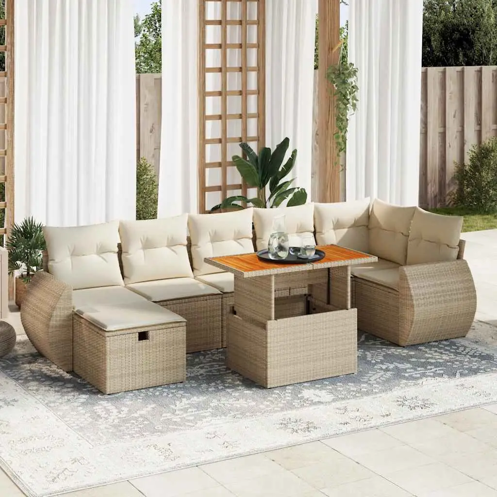 Ensemble Canapé de Jardin Polyrotin et Acacia 5 Éléments avec Coffre de Rangement pour Patio Beige – ComfortXL Outdoor Living