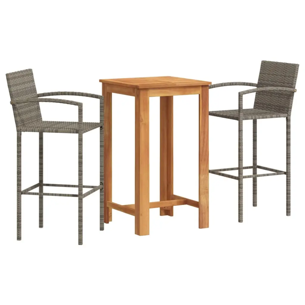 Ensemble de 3 pcs bar de jardin – Mobilier d’extérieur – Mobilier de jardin gris bois massif acacia rotin-JU2236